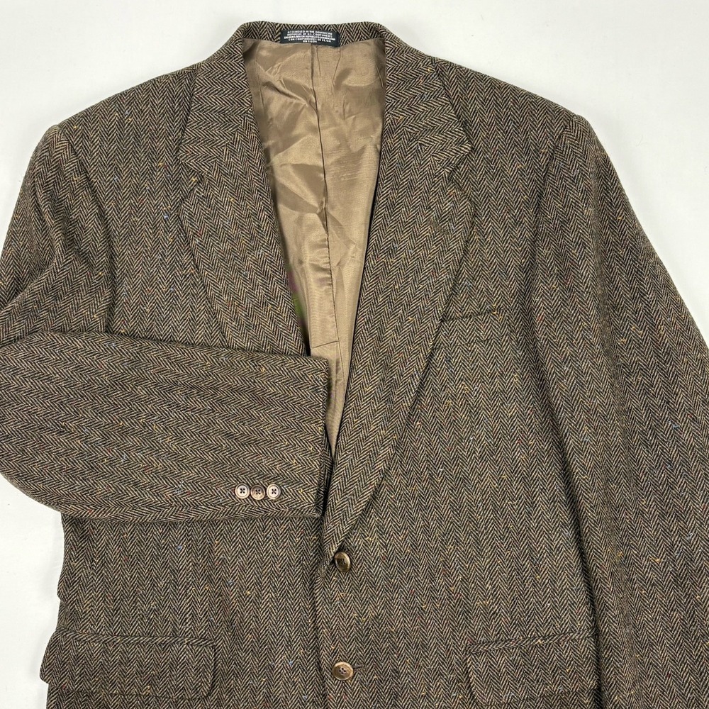 VTG 90s Towncraft Donegal Herringbone Tweed Wool 3-Button Sport Coat 44L Brown